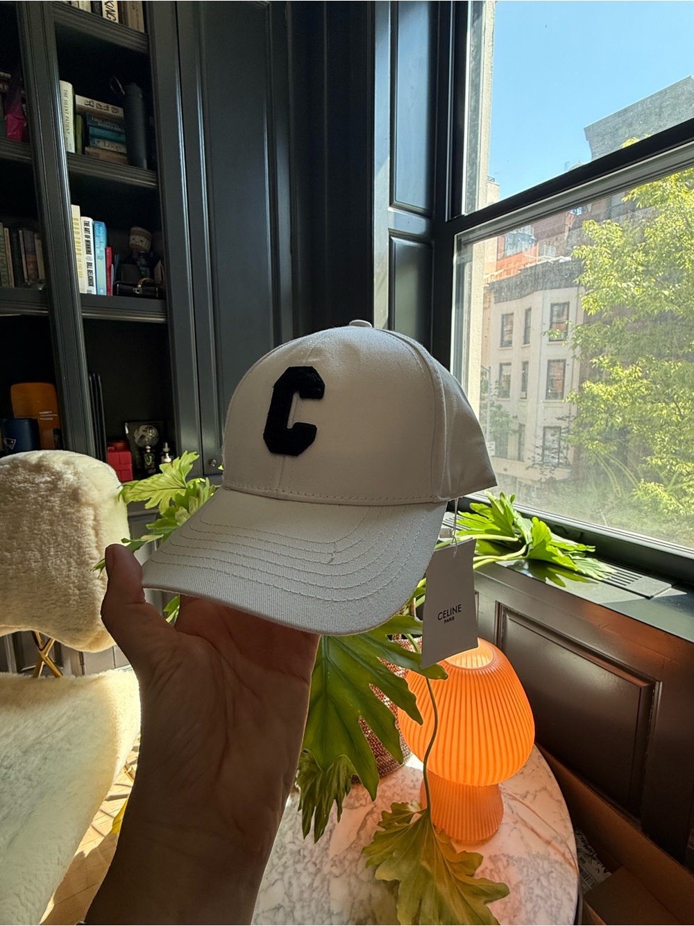 CELINE White Baseball Cap with Black 'C'